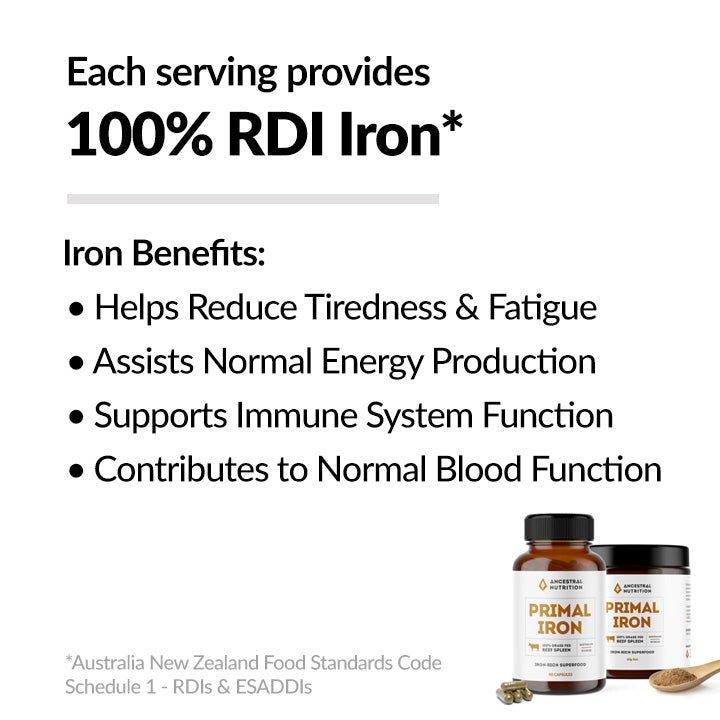 (Ancestoral Nutrition) Primal Iron - Grass Fed Beef Spleen 120 Capsules