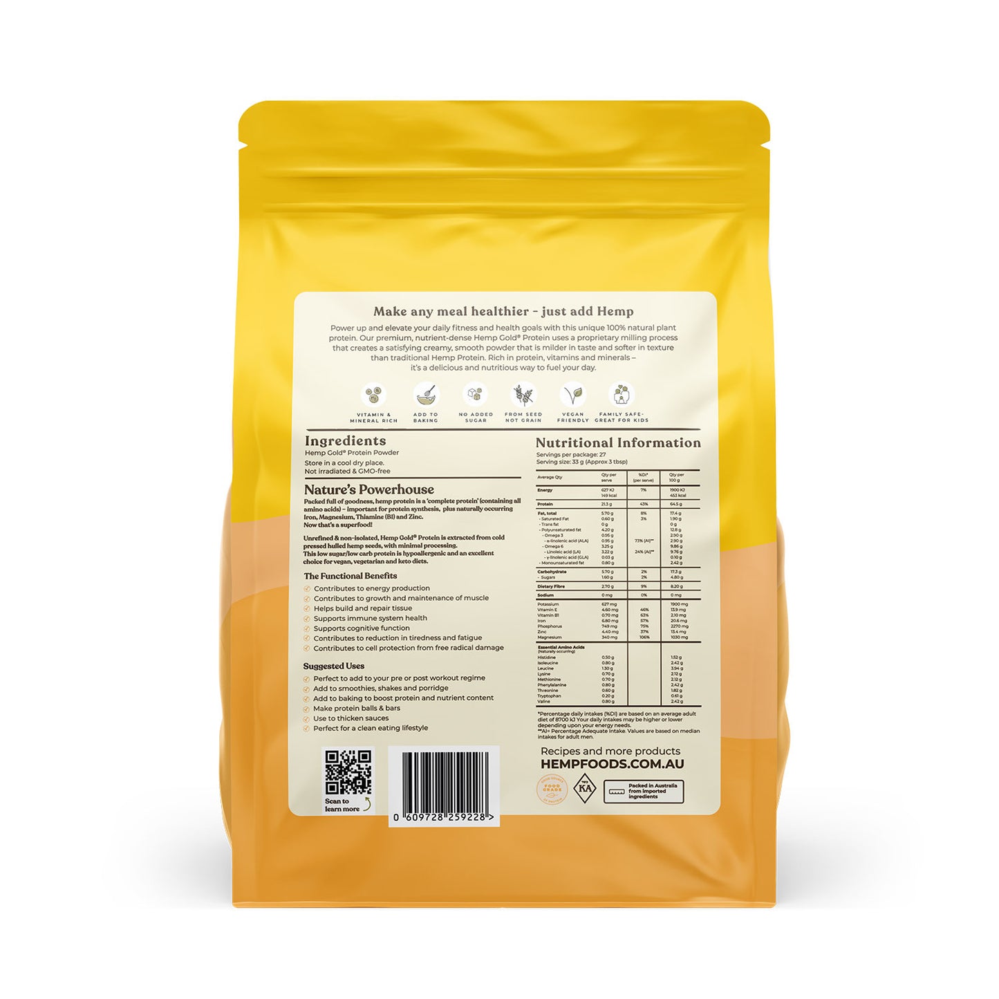 (Hemp Foods Australia) Organic Hemp Gold Protein 900gm